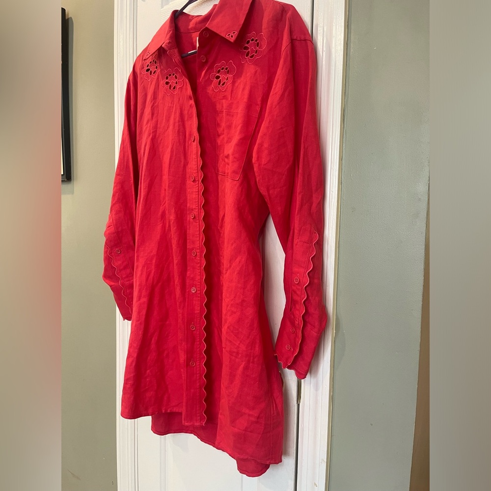 Scalloped Shirt Dress In Geranium Size XS B1 - Picture 8 of 12